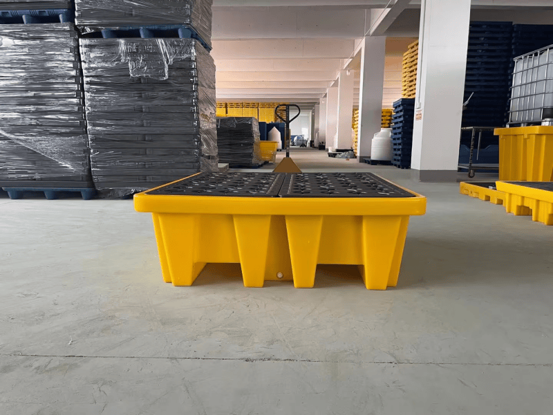 Custom spill containment pallet in factory