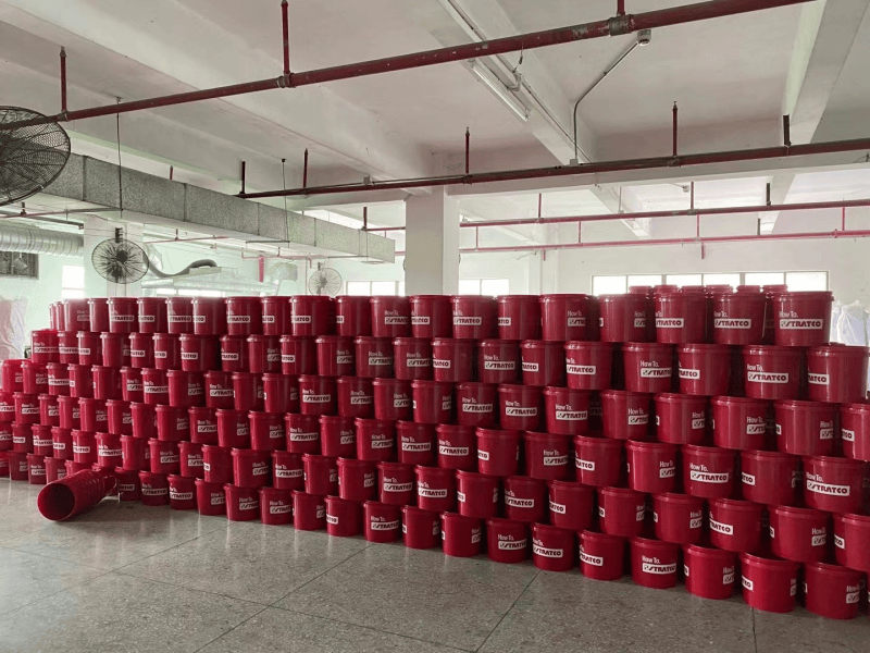 Custom plastic buckets in factory