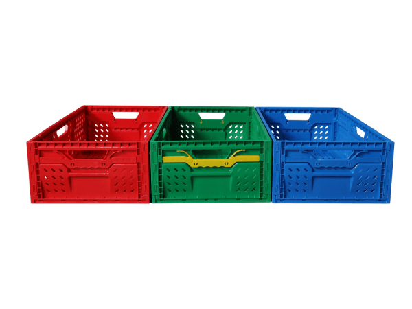 red green and blue plastic crate