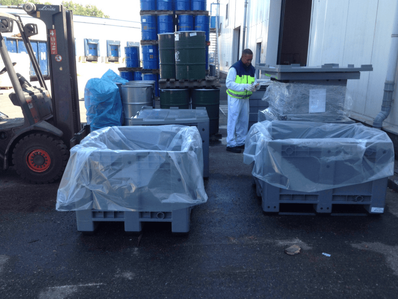 plastic pallet box on ground