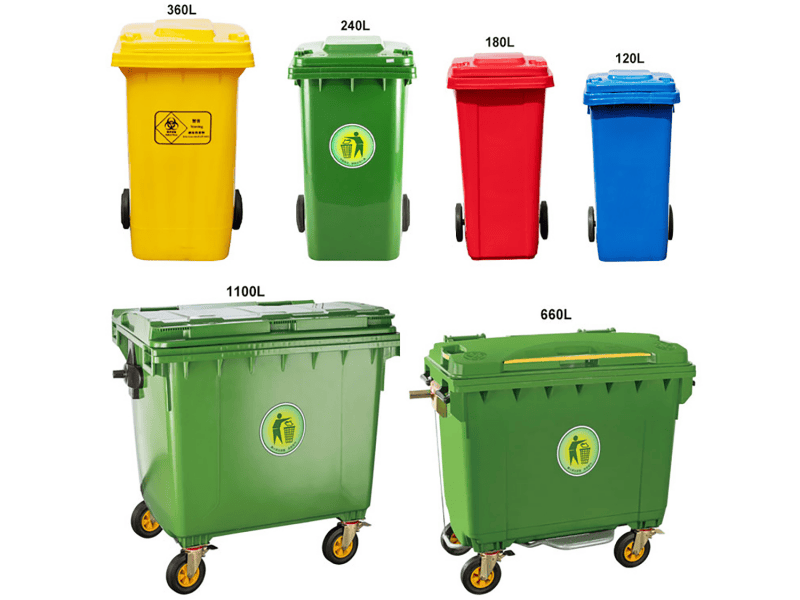 120L to 1100L plastic waste bin