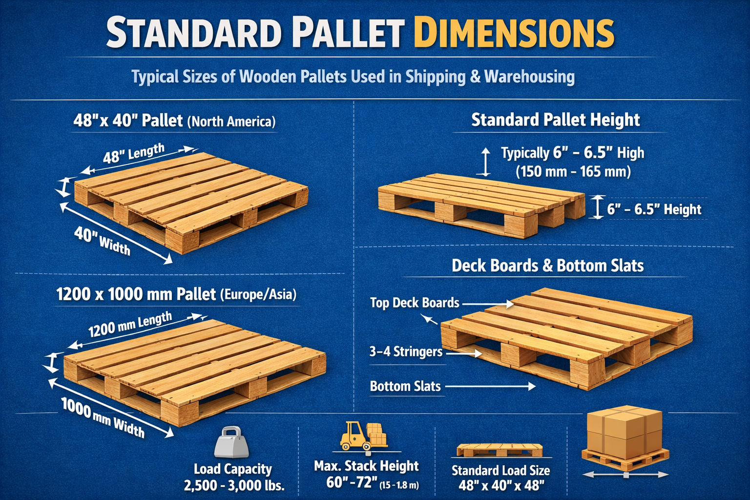 Standard plastic pallet with dimensions and specifications