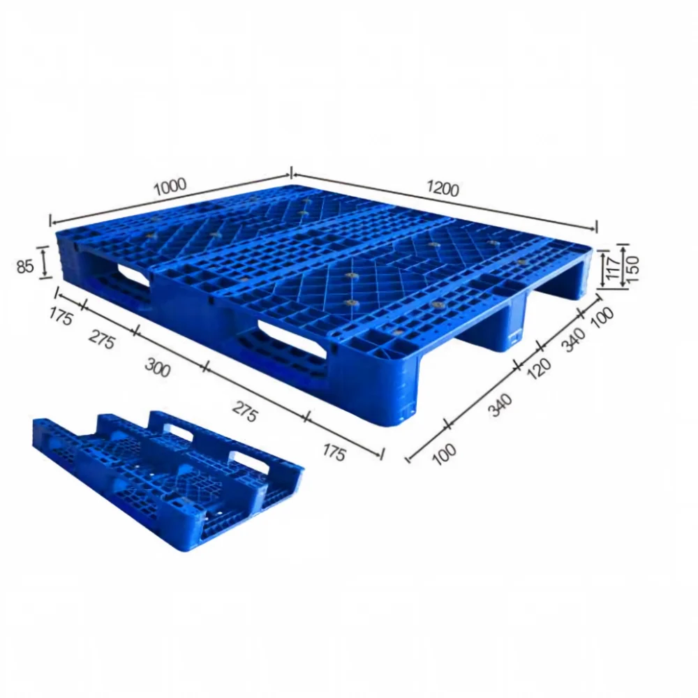 Plastic pallet dimension diagram showing length, width and height