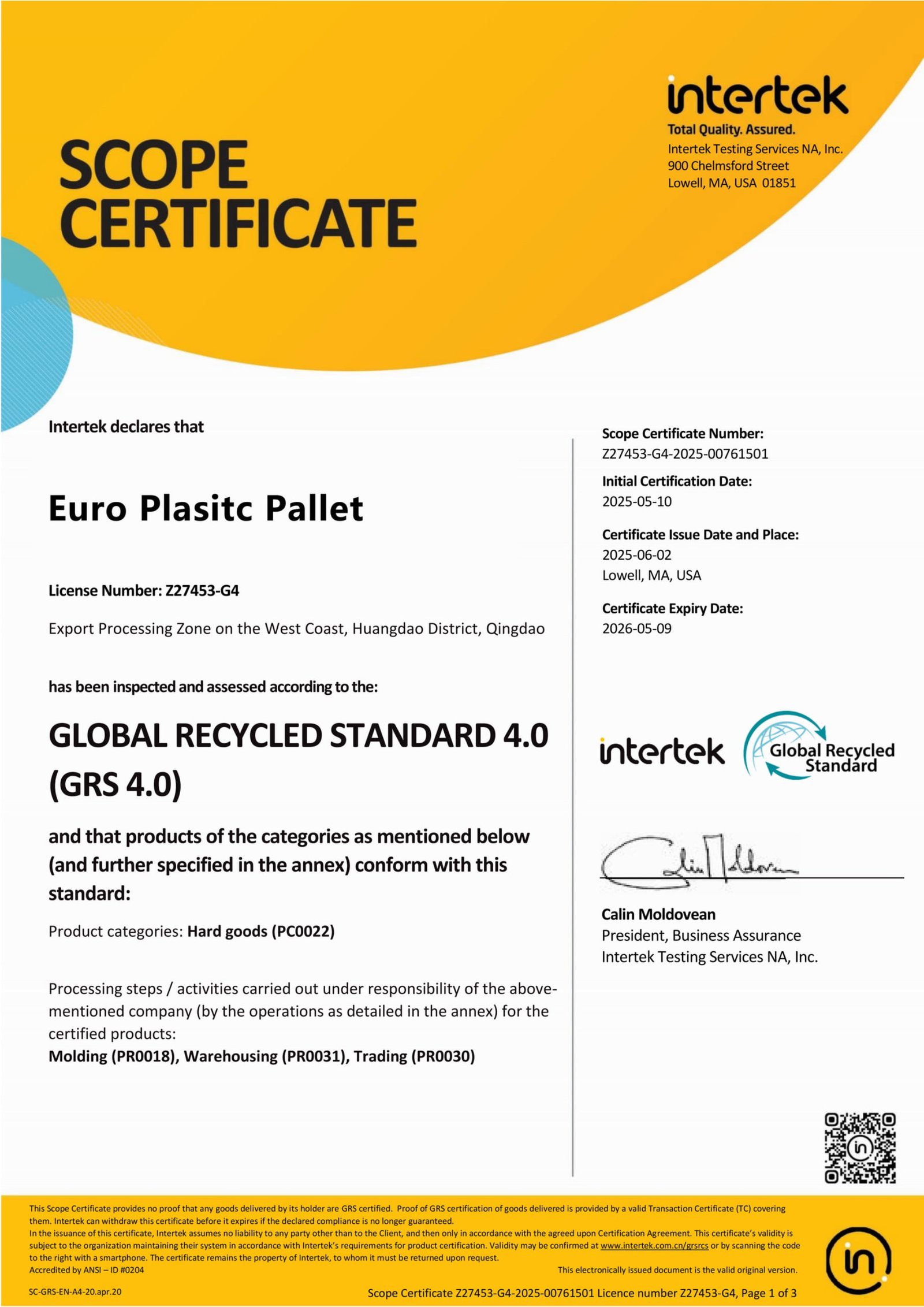 GRS Certificate