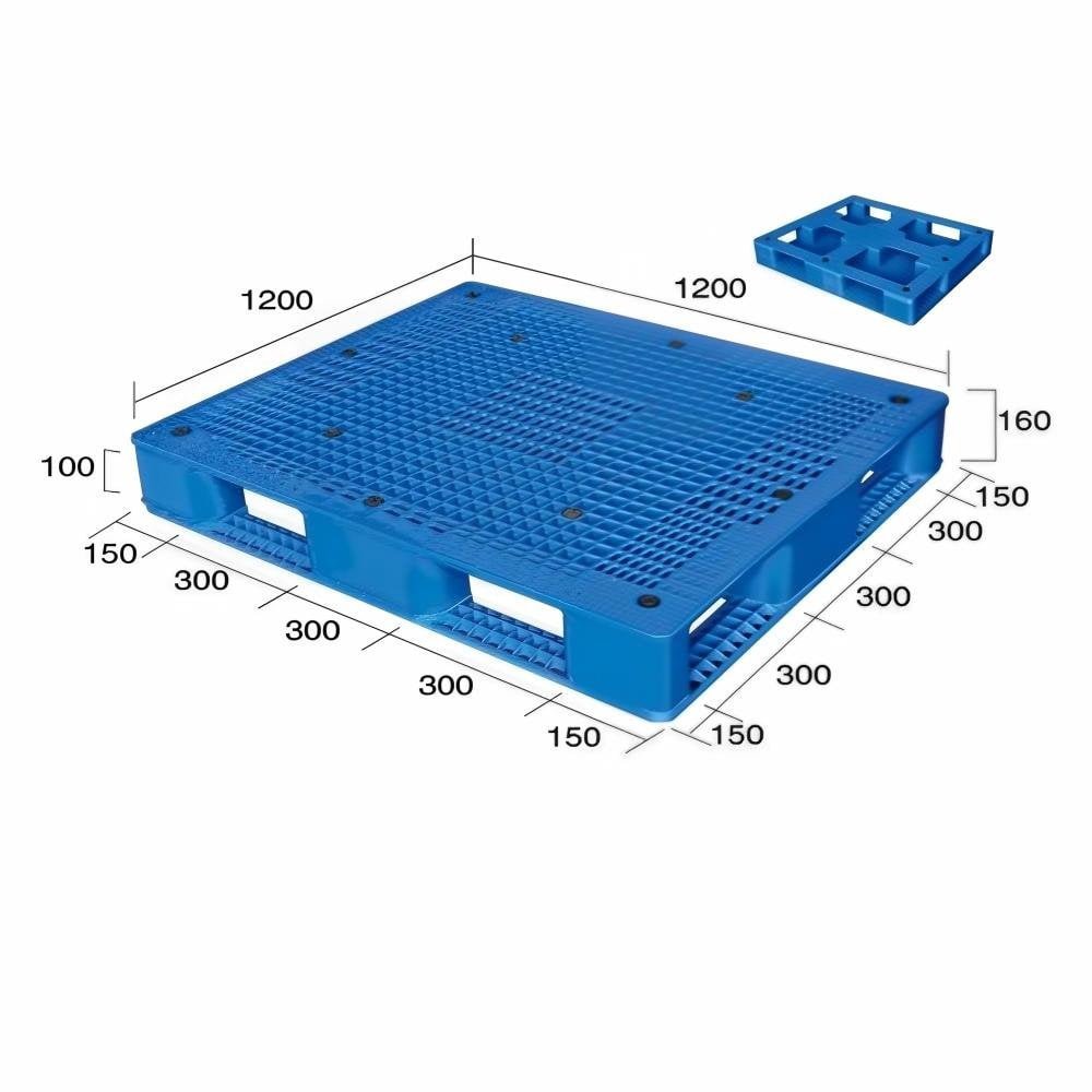 Plastic pallet dimension diagram showing length, width and height