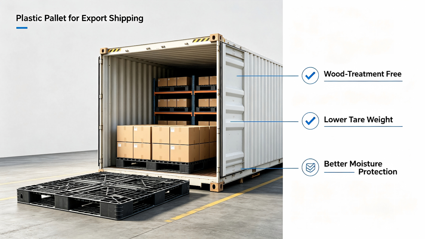 plastic pallet for export shipping with cargo container
