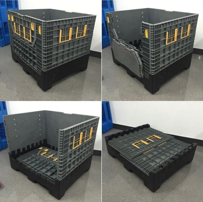 Collapsible pallet box folding and collapsing step-by-step process