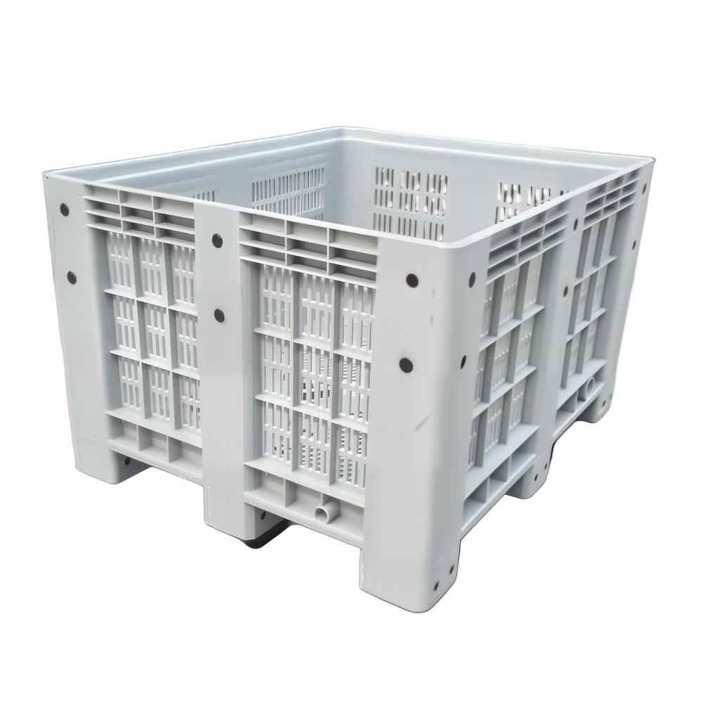 Perforated plastic pallet box for bulk handling